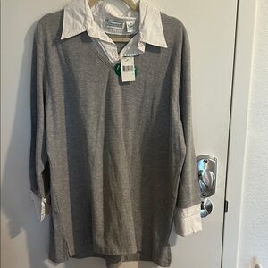 Gray Women's Sweater with White Collar